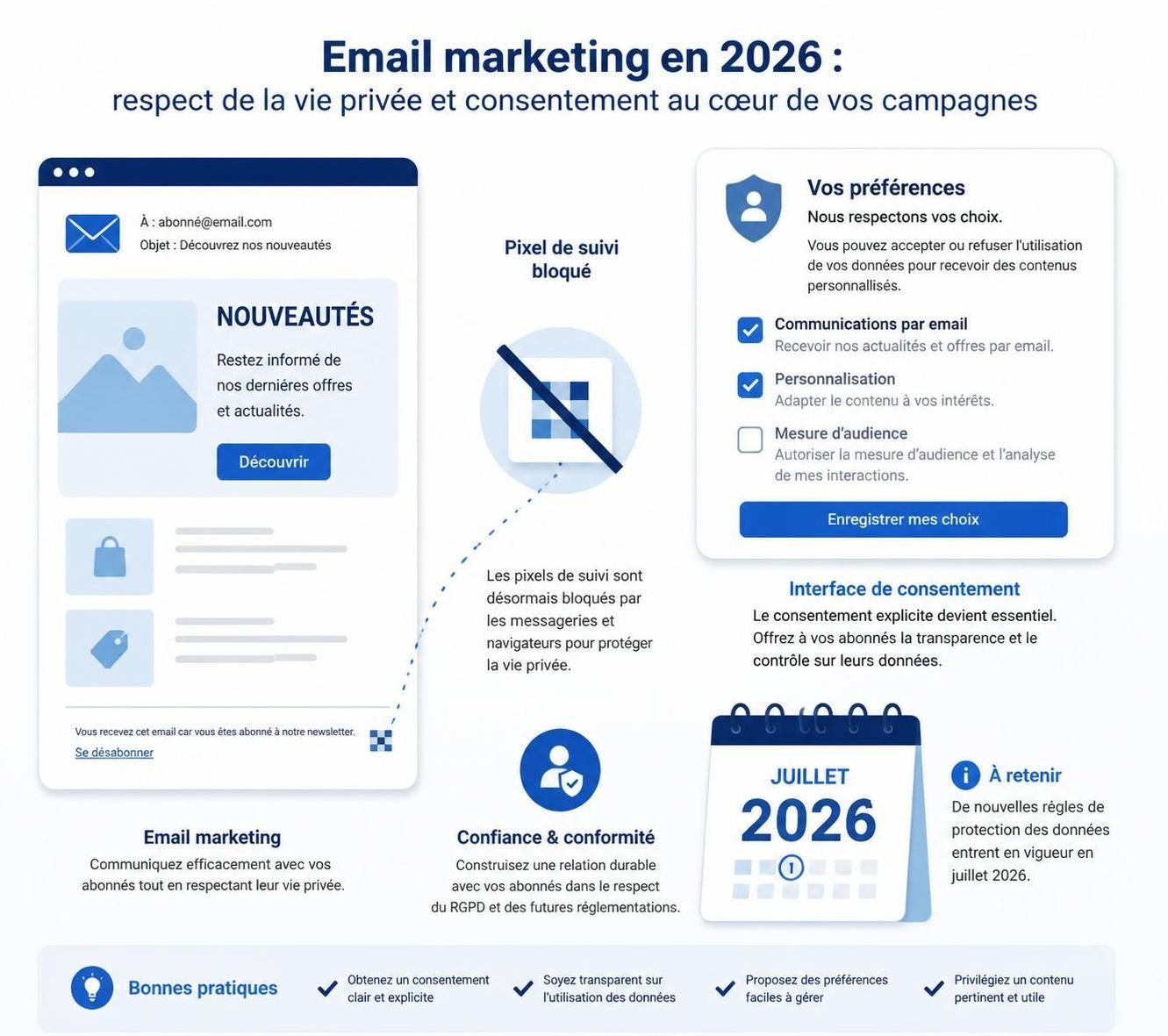 Découvrez pourquoi le tracking des ouvertures et des clics dans la prospection email est interdit depuis juillet 2026 et quelles alternatives adopter pour respecter la réglementation.